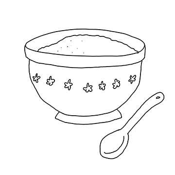 Drawing of a mixing bowl and spoon
